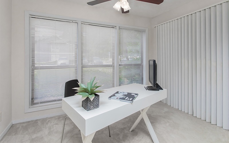 Naturally lit room with office space